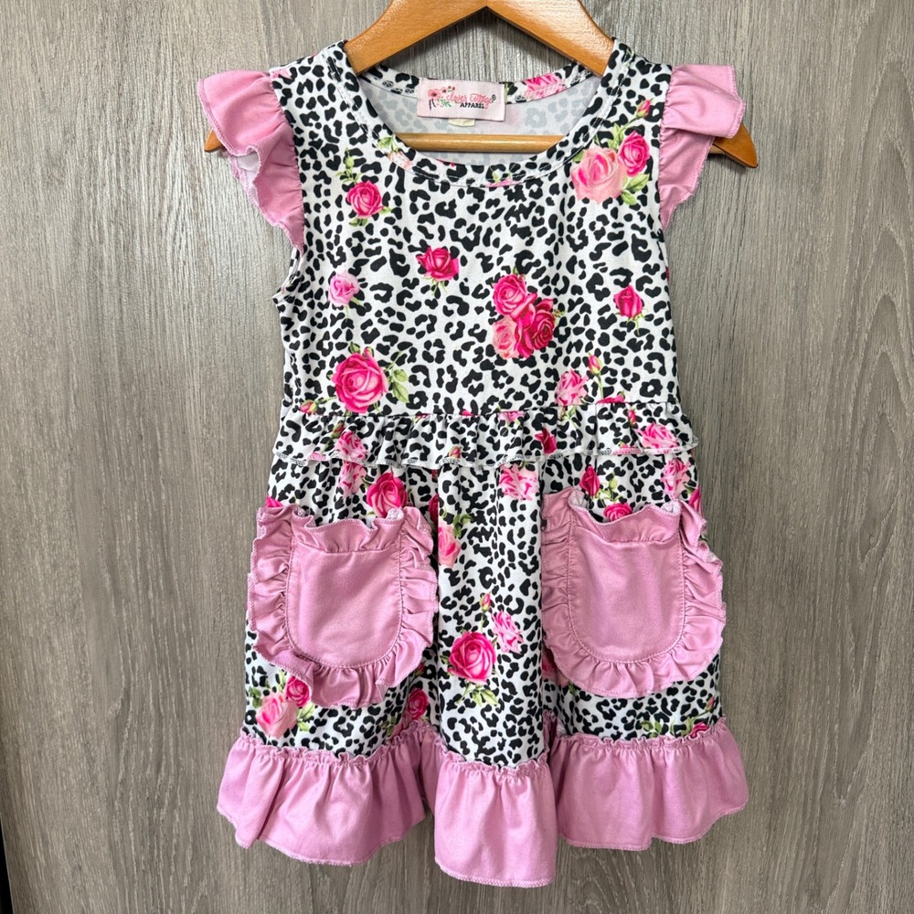 Sweet Clover Cottage‎ Dress Kids 18-24M Pink Leopard Floral Ruffle Boutique Fun